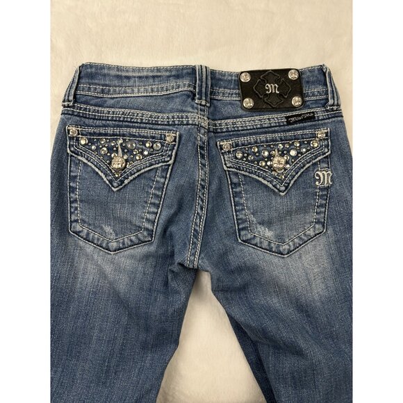 Miss Me Standard Skinny Jeans Woman's Sz 26 Embellished Pockets Blue Denim JW514 - Picture 2 of 12